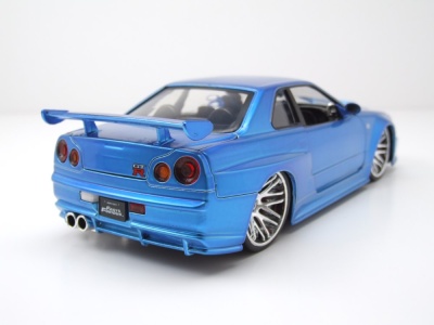 Nissan Skyline GT-R R34 2002 blau Brian Fast & Furious Modellauto 1:24 Jada Toys