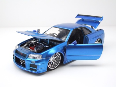 Nissan Skyline GT-R R34 2002 blau Brian Fast & Furious Modellauto 1:24 Jada Toys