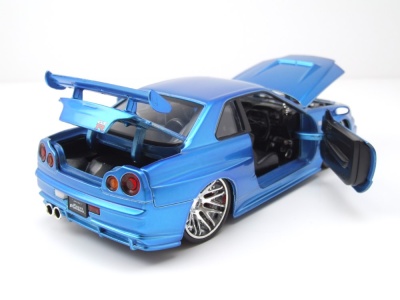 Nissan Skyline GT-R R34 2002 blau Brian Fast & Furious Modellauto 1:24 Jada Toys