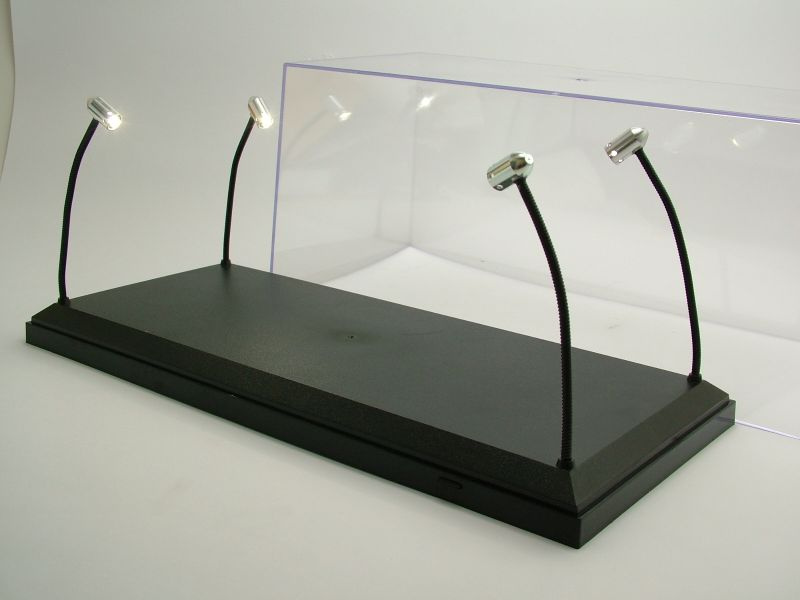 Vitrine unique noir avec 4 lampes LED mobiles pour l'échelle 1/18