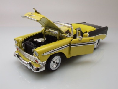 Chevrolet Bel Air Convertible 1956 gelb metallic schwarz Modellauto 1:18 Lucky Die Cast