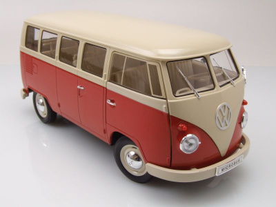 VW T1 Bus Fensterbus 1963 rot beige Modellauto 1:18 Welly