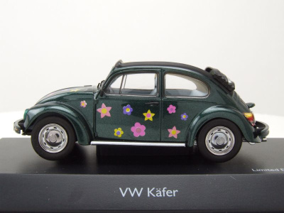 VW Käfer 1600 Open Air grün metallic mit Blumendeko Modellauto 1:43 Schuco