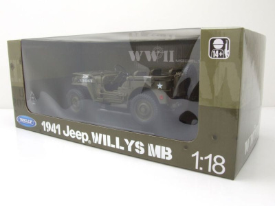 Willys Jeep offen US Army Militär 1941 olivgrün Modellauto 1:18 Welly