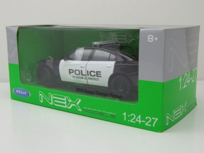 Dodge Charger Pursuit Police 2016 schwarz weiß Modellauto 1:24 Welly