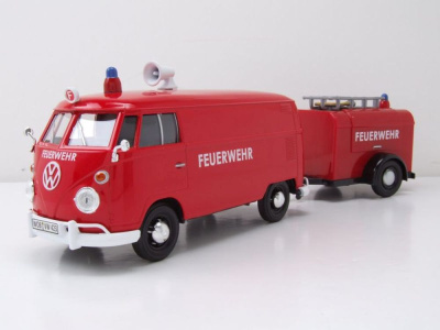VW T1 Bus Kasten Feuerwehr mit Anhänger rot...