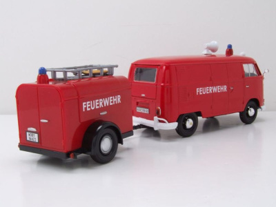 VW T1 Bus Kasten Feuerwehr mit Anhänger rot...