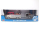 VW T1 Pritsche mit Wohnwagen Surfbrett Koffer rot creme Modellauto 1:24 Motormax