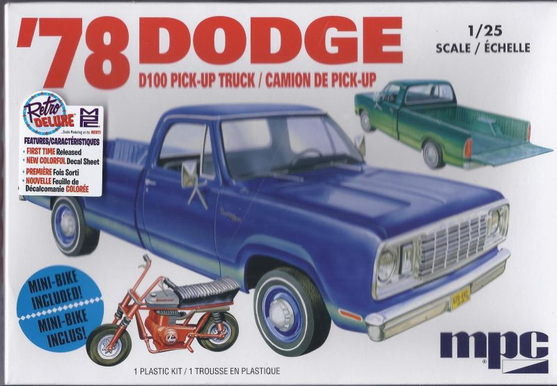 Dodge D100 Pick Up Truck 1978 mit Minibike Kunststoffbausatz Modellauto 1:25 MPC