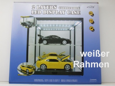 Klarsichtbox Vitrine mit LED-Beleuchtung und Spiegelboden weiß für 1:18 Modellautos Triple9