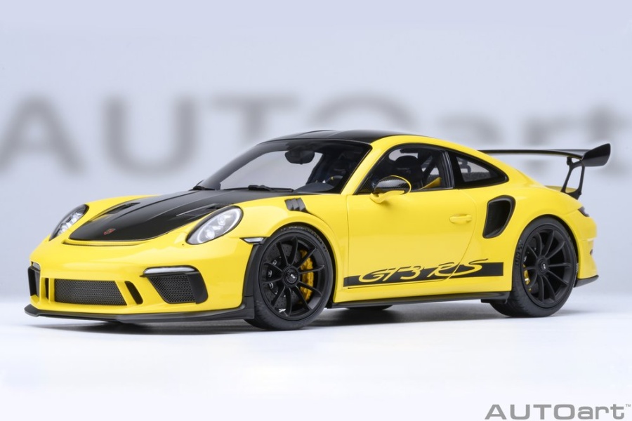 Porsche 911 (991.2) GT3 RS Weissach 2017 racing gelb Magnesiumfelgen Modellauto 1:18 Autoart