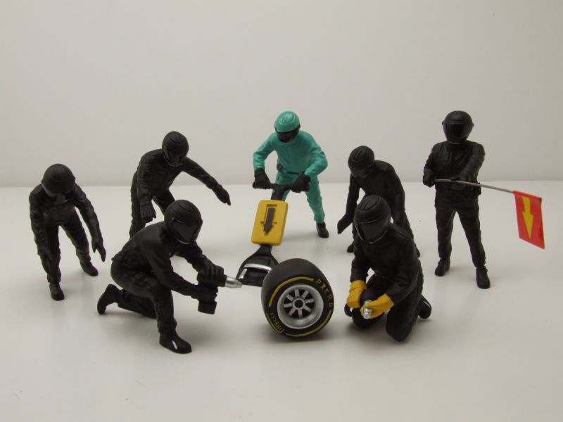 Figuren Set 1 Formel 1 F1 Pit Crew Mechaniker 2020 schwarz (7 Stück) für 1:18 Modelle American Diorama