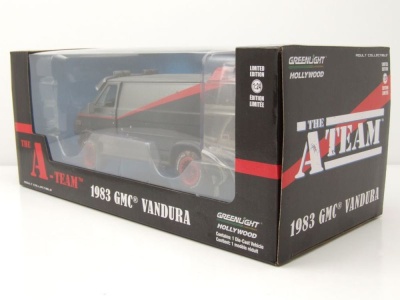 GMC Vandura A-Team Van 1983 grau schwarz verschmutzt Modellauto 1:24 Greenlight Collectibles
