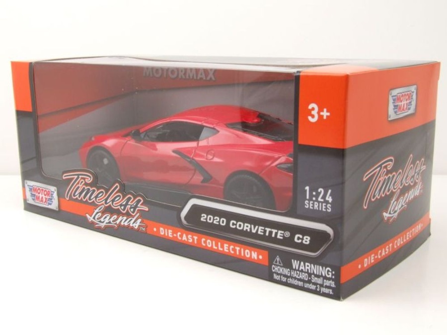 Modèle Réduit Chevrolet Corvette Stingray C8 2020 Rouge - Échelle 1:24 - Portes Ouvrantes - Métal Diecast