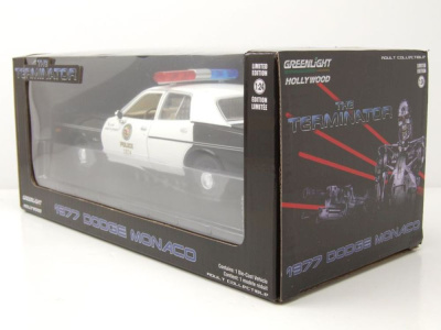 Dodge Monaco Police 1977 schwarz weiß Terminator Modellauto 1:24 Greenlight Collectibles