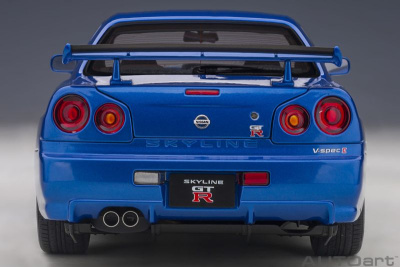 Nissan Skyline GT-R R34 V-Spec II 2001 blau Modellauto 1:18 Autoart