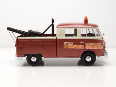 VW T1 Bus DoKa Pritsche braun weiß Abschlepper Volkswagen Specialists Modellauto 1:24 Motormax