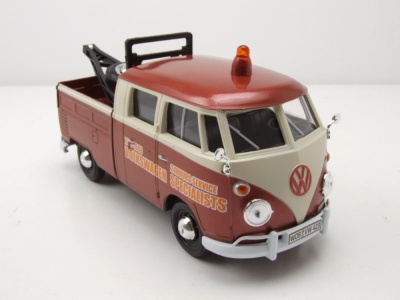 VW T1 Bus DoKa Pritsche braun weiß Abschlepper Volkswagen Specialists Modellauto 1:24 Motormax