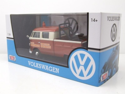 VW T1 Bus DoKa Pritsche braun weiß Abschlepper Volkswagen Specialists Modellauto 1:24 Motormax