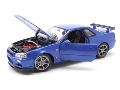 Nissan Skyline GT-R R34 blau Modellauto 1:24 Welly