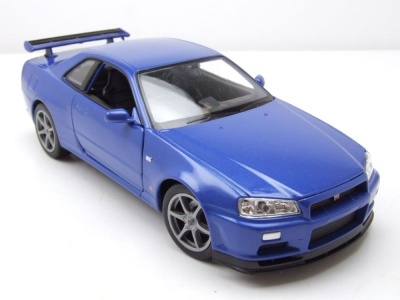Nissan Skyline GT-R R34 blau Modellauto 1:24 Welly