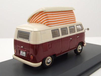 VW T1 Camper Bus Hochstelldach rot beige Modellauto 1:43...