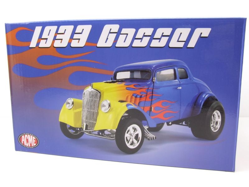 Modellauto Willys Gasser 1933 blau mit Flammen Modellauto 1:18