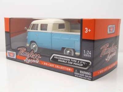 VW T1 Bus DoKa Pritsche blau beige Modellauto 1:24 Motormax