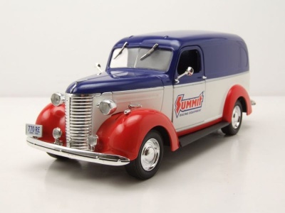 Chevrolet Panel Van 1939 blau weiß rot Summit Racing Modellauto 1:24 Greenlight Collectibles