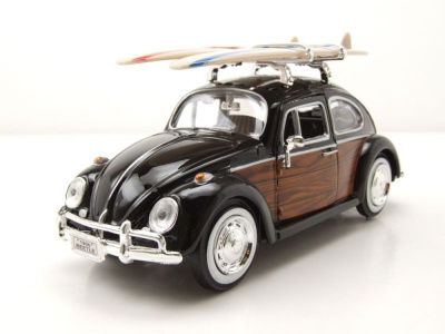 VW Käfer mit Surfbrettern schwarz braun Modellauto...