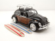 VW Käfer mit Surfbrettern schwarz braun Modellauto 1:24 Motormax