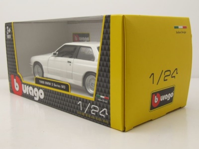 BMW M3 E30 1988 weiß mit Streifen Modellauto 1:24 Bburago