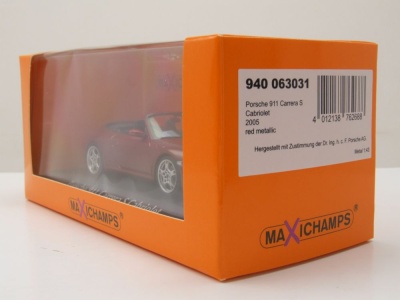 Porsche 911 Carrera S Cabrio 2005 rot metallic Modellauto 1:43 Maxichamps
