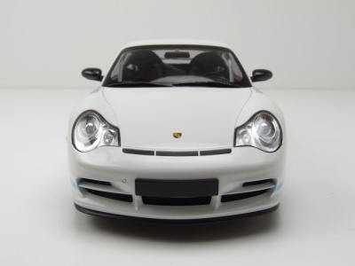Porsche 911 GT3 RS 2002 weiß mit blauen Streifen Modellauto 1:18 Minichamps