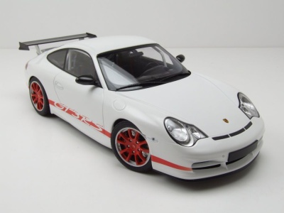 Porsche 911 GT3 RS 2002 weiß mit roten Streifen Modellauto 1:18 Minichamps