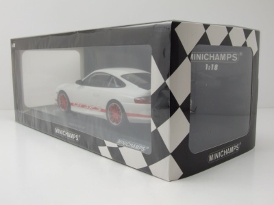 Porsche 911 GT3 RS 2002 weiß mit roten Streifen Modellauto 1:18 Minichamps