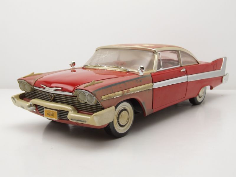 Plymouth Fury 1958 rot Christine teilweise restauriert rostig verschmutzt Modellauto 1:18 Auto World