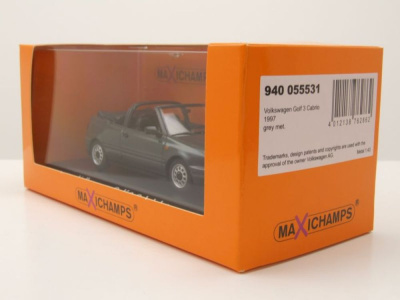 VW Golf 3 Cabrio 1997 grau metallic Modellauto 1:43 Maxichamps