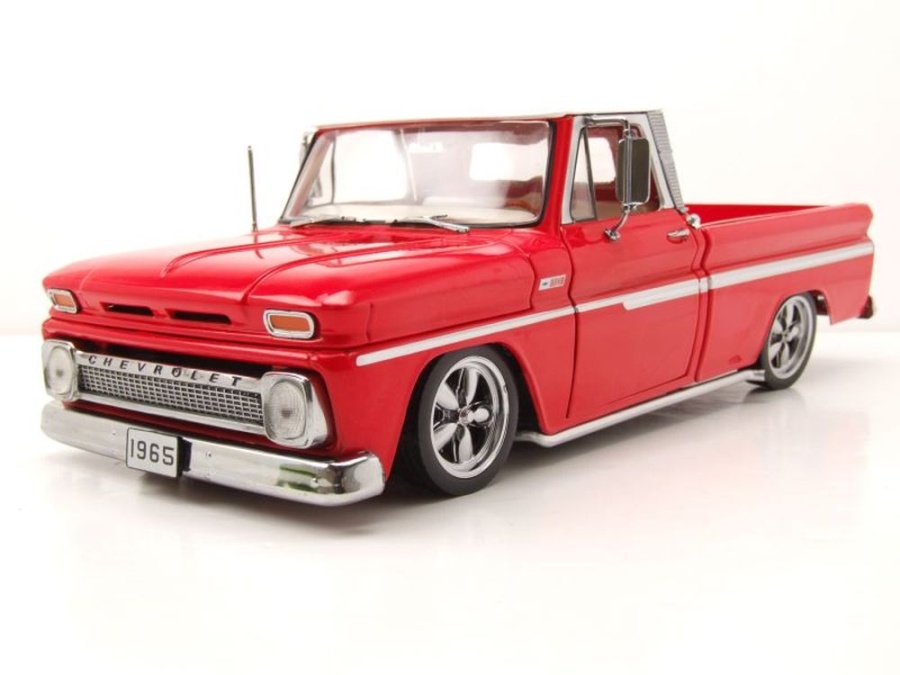 Modellauto Chevrolet C-10 Styleside Pick Up Lowrider 1965 rot weiß