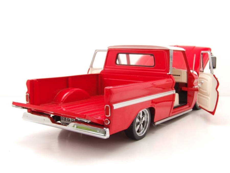Modellauto Chevrolet C-10 Styleside Pick Up Lowrider 1965 rot weiß