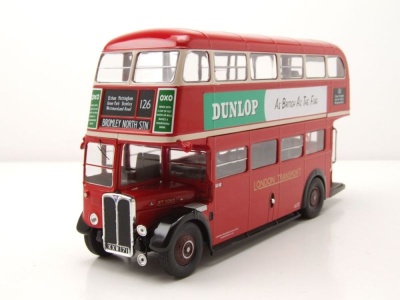 AEC Regent III RT London Transport Doppeldecker Bus Dunlop 1939 rot Modellauto 1:43 ixo models