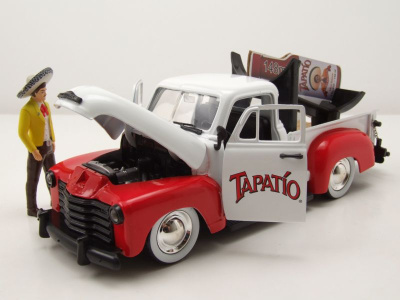 Chevrolet Pick Up 1953 weiß rot mit Tapatio Charrow Man Figur Modellauto 1:24 Jada Toys