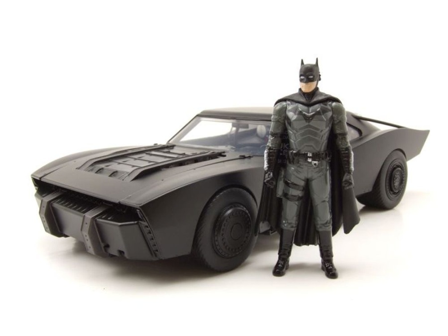 Batmobile The Batman 2022 schwarz mit Licht und Figur Modellauto 1:18 Jada Toys