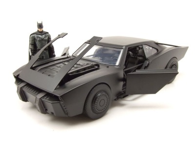 Batmobile The Batman 2022 schwarz mit Licht und Figur Modellauto 1:18 Jada Toys