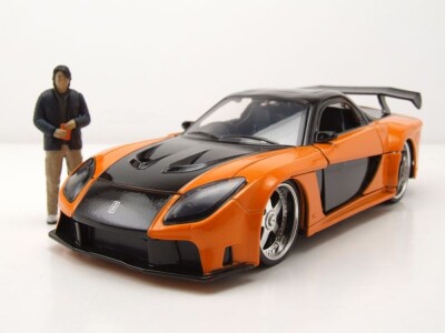 Mazda RX-7 1993 orange schwarz Fast & Furious mit Han Figur Modellauto 1:24 Jada Toys