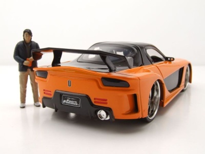 Mazda RX-7 1993 orange schwarz Fast & Furious mit Han Figur Modellauto 1:24 Jada Toys