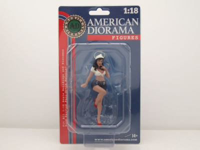 Figur Pin-Up Girl Sandra weiß blau für 1:18 Modelle American Diorama