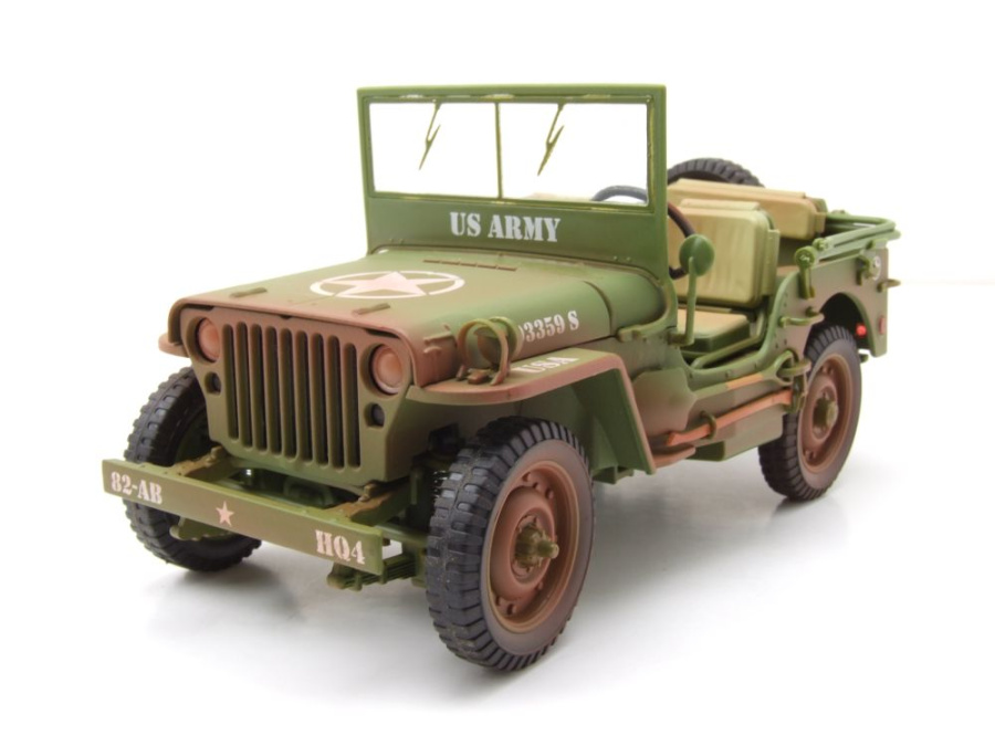 Willys Jeep US Army Militär 1944 olivgrün verschmutzt Modellauto 1:18 American Diorama
