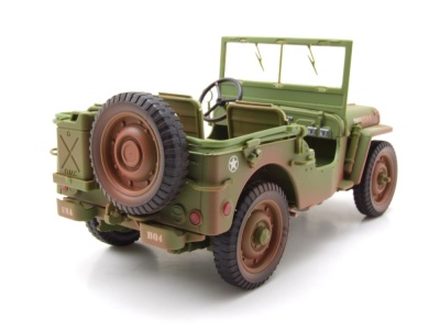 Willys Jeep US Army Militär 1944 olivgrün verschmutzt Modellauto 1:18 American Diorama