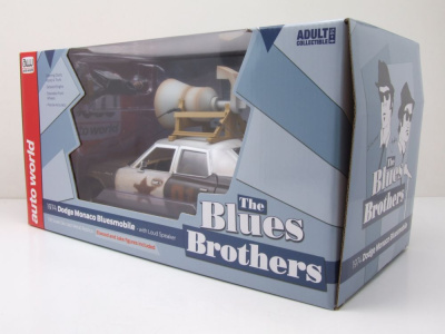 Dodge Monaco Bluesmobile 1974 schwarz weiß mit Blues Brothers Figuren Modellauto 1:18 Auto World